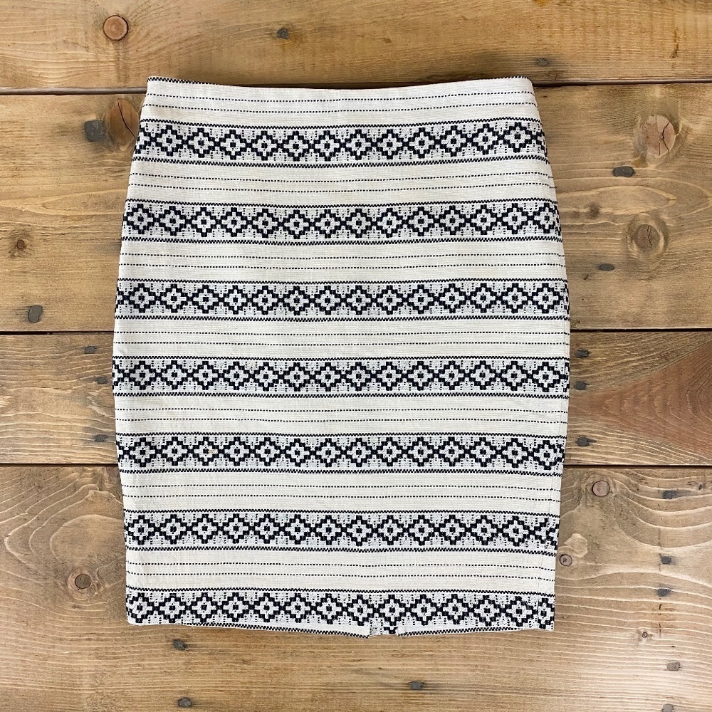 Ann Taylor Petite White Cotton Skirt Southwestern Pencil‎